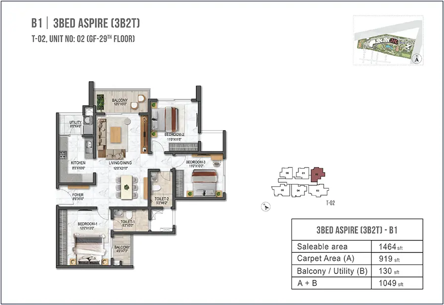 Prestige Garden Breeze 3 BED Aspire floor plan at The Prestige City, Sarjapur