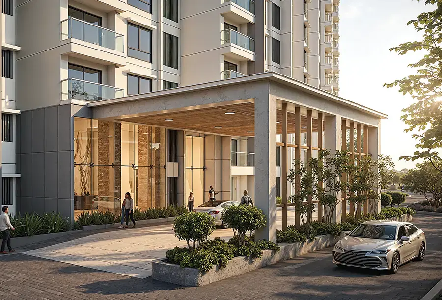 Prestige Garden Breeze tower entrance lobby with landscaped drop-off